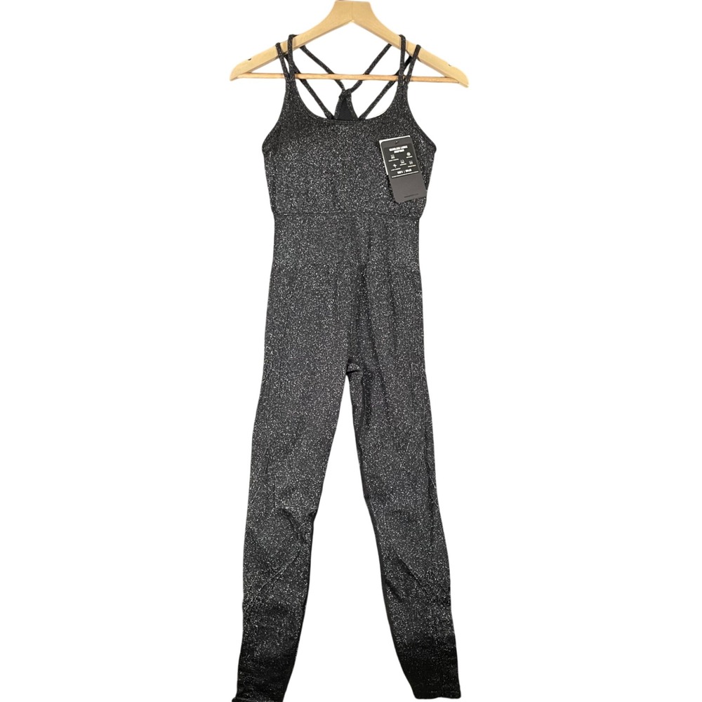 New Fabletics Seamless Lurex Jumpsuit Black Sparkle Built In Bra Size S Active